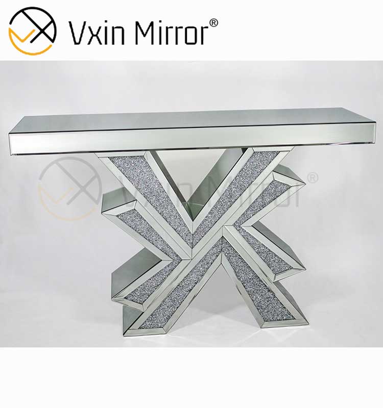 Vxin Miorror WXF-067 توريد المصنع طاولة وحدة التحكم الزجاجية العقلية الأنيقة للفنادق طاولة كولسول فضية رخيصة