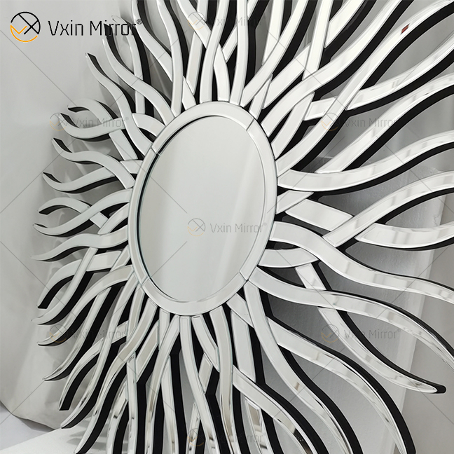 توريد مصنع الفضة WXM-1655 شكل هندسي الجدار الزخرفية مرآة الزجاج