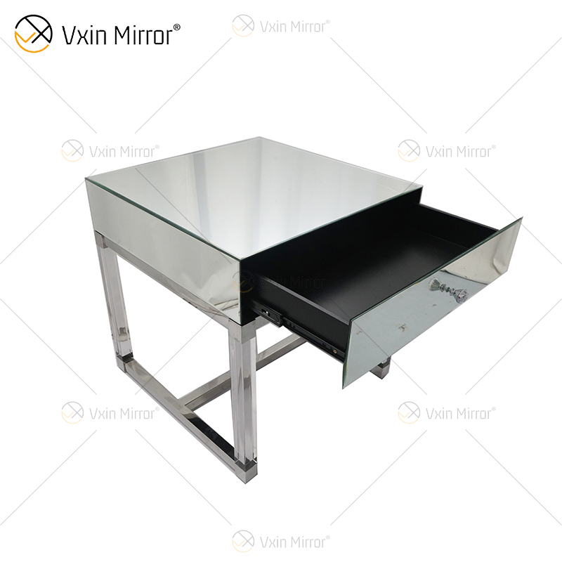 Vanity Modern WXF-139-2 منضدة أثاث من الزجاج الفضي الأكريليكي مع أدراج وطاولة بجانب السرير معكوسة لغرفة النوم