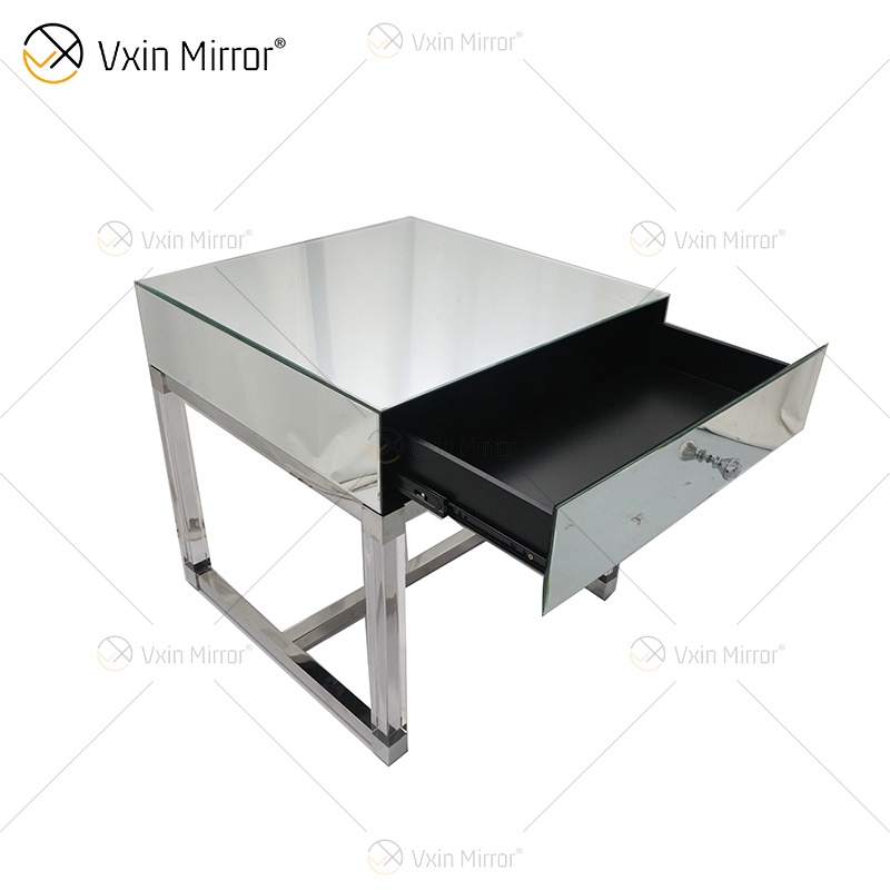 Vanity Modern WXF-139-2 منضدة أثاث من الزجاج الفضي الأكريليكي مع أدراج وطاولة بجانب السرير معكوسة لغرفة النوم