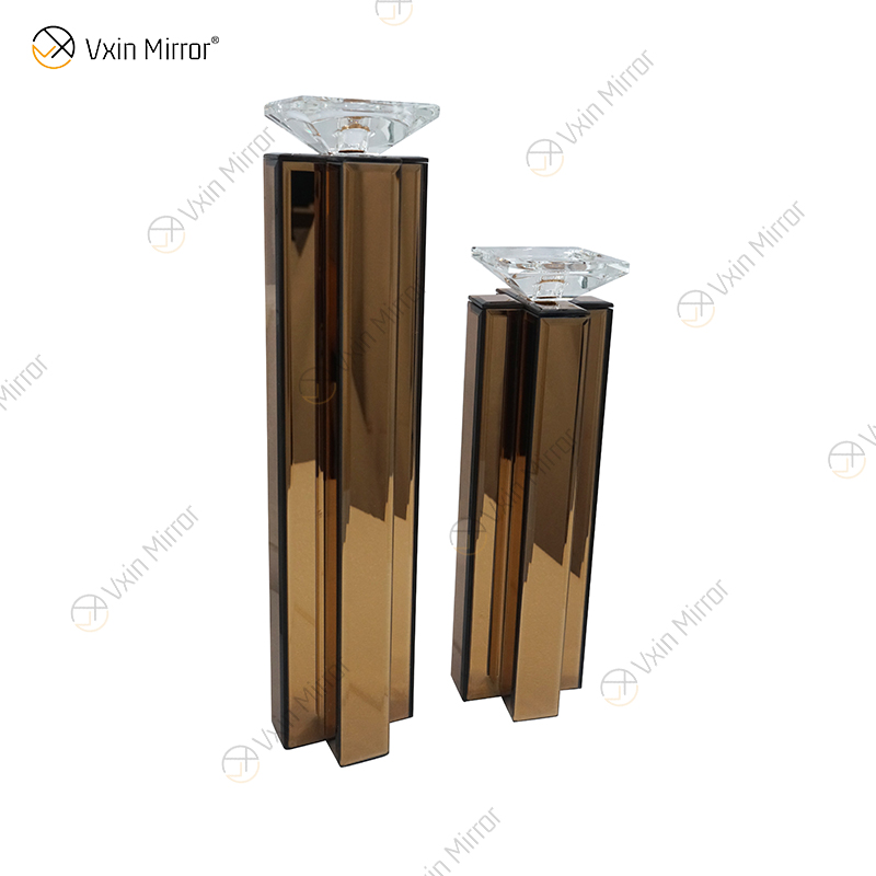 2 ألوان حديثة أنيقة WXCH-079 حامل شمعة كريستال ميرور فضية لحفل الزفاف المنزلي