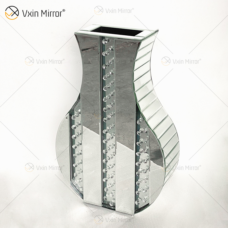 WXMV Home Hotel Decor مزهرية مرآة كبيرة من الماس المطحون بالفضة
