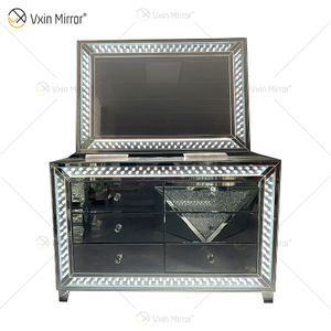 WXM-1176 & WXF-2139 LED أثاث مجموعة مثمنة الخرز موضة بسيطة مرآة لوضع مساحيق التجميل خزانة 6 أدراج