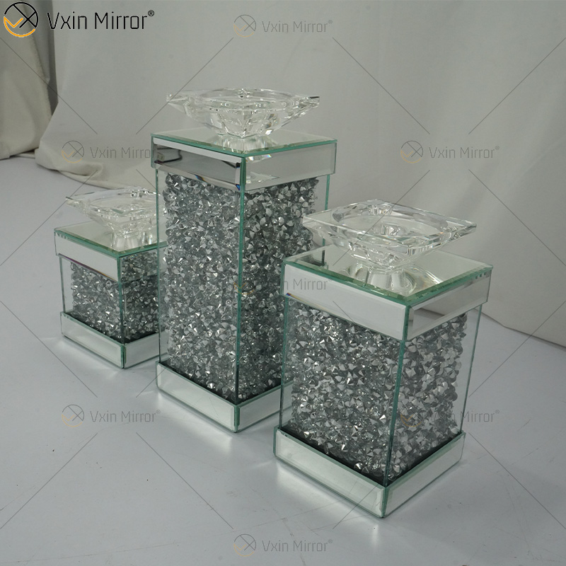 Vxin Mirror WXCH-078 حامل شموع فضي عائم بلورات عاكسة