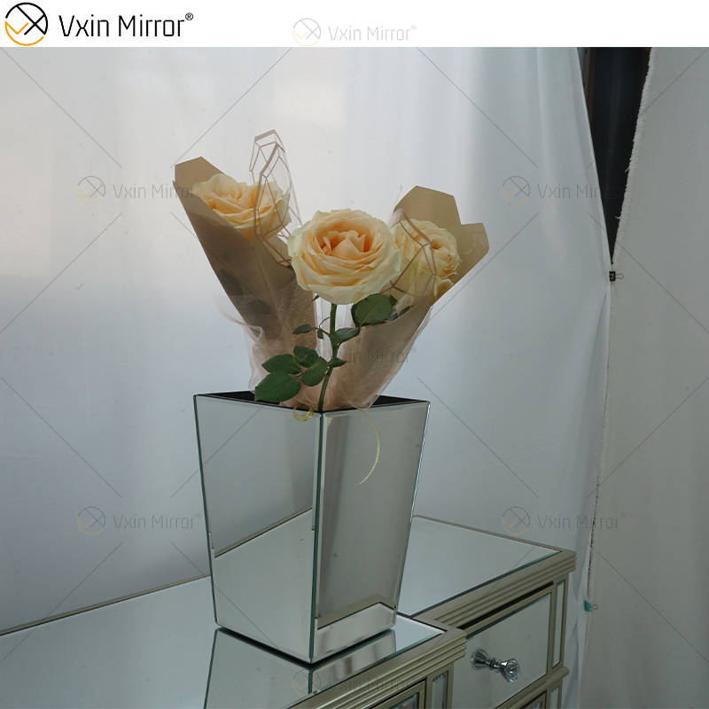 Vxin مرآة WXMV-034 مرآة زهرية الكريستال الفضة الزجاج زهرية زخرفية زهرة أنيقة للديكور المنزل لا يمكن حمل المياه
