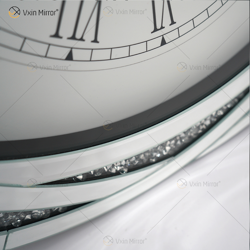 الحزمة التجريبية WXC-080 ساعة حائط ذات مرآة ثلاثية الأبعاد فضية مطحونة بالفضة الحديثة