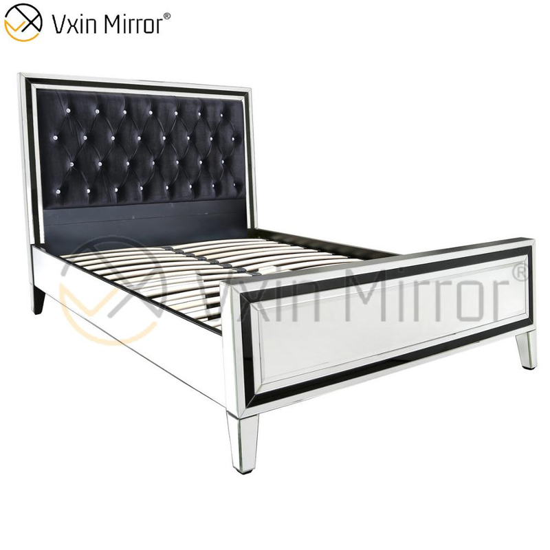 Vxin Mirror Furniture WXWF-1081 إطار أسود زجاجي فضي عاكس سرير كينج بمرآة سرير
