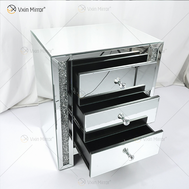 Vxin Mirror WXWF-718 الحديثة 3 أدراج معكوسة منضدة بجانب السرير