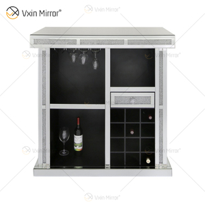 Vxin Home Decor WXF-142 خزانة نبيذ طويلة فضية مرصعة بالماس المكسر مع أدراج واحدة