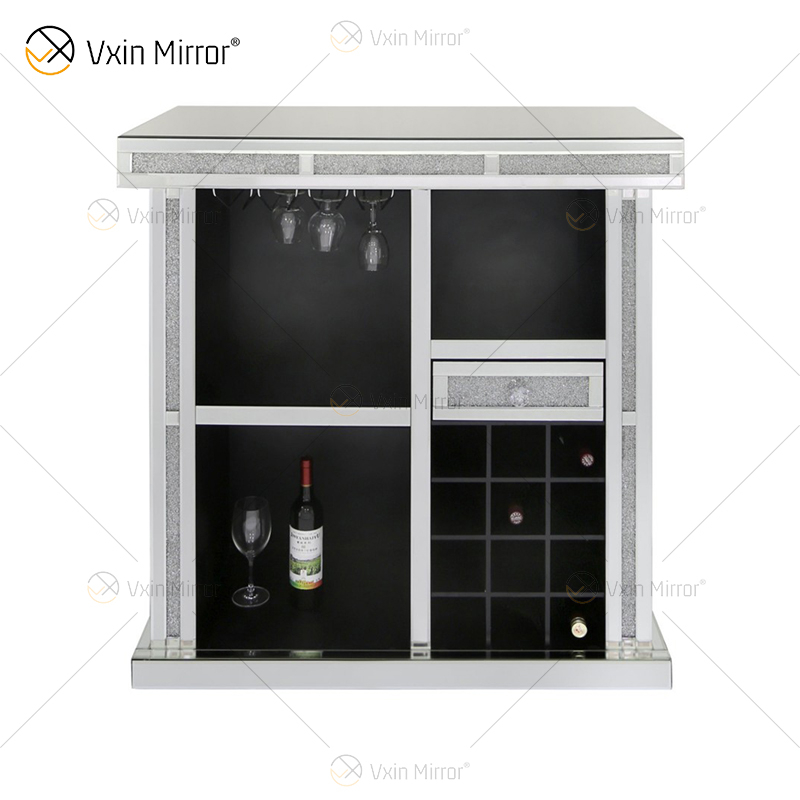 Vxin Home Decor WXF-142 خزانة نبيذ طويلة فضية مرصعة بالماس المكسر مع أدراج واحدة