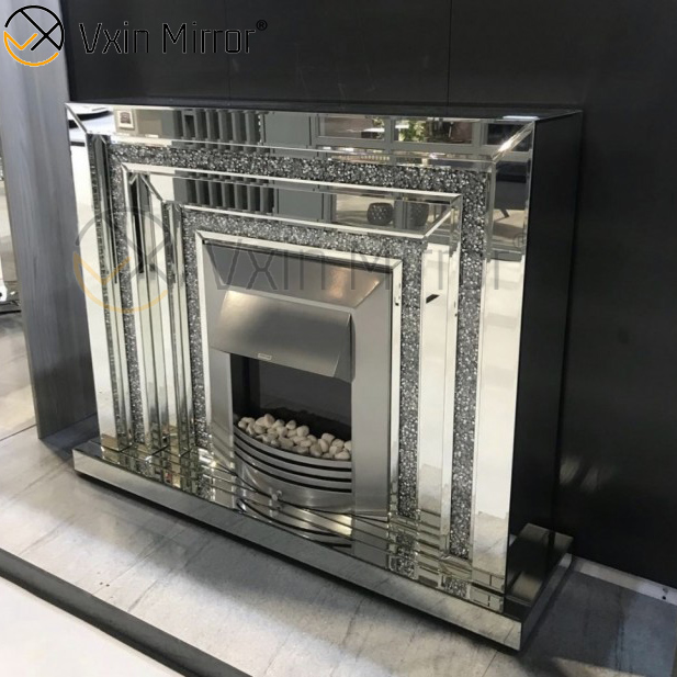 ديكور المنزل الحديث غرفة المعيشة مرآة الموقد البريق الماس سحق الأثاث معكوسة موقد كهربائي WXWF-044