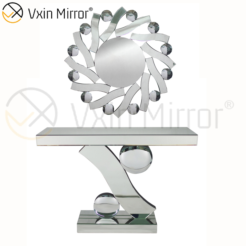 عالية الجودة مخصص Vxin مرآة أثاث كريستالي حديث فضي طاولة وحدة التحكم مع مرآة الحائط