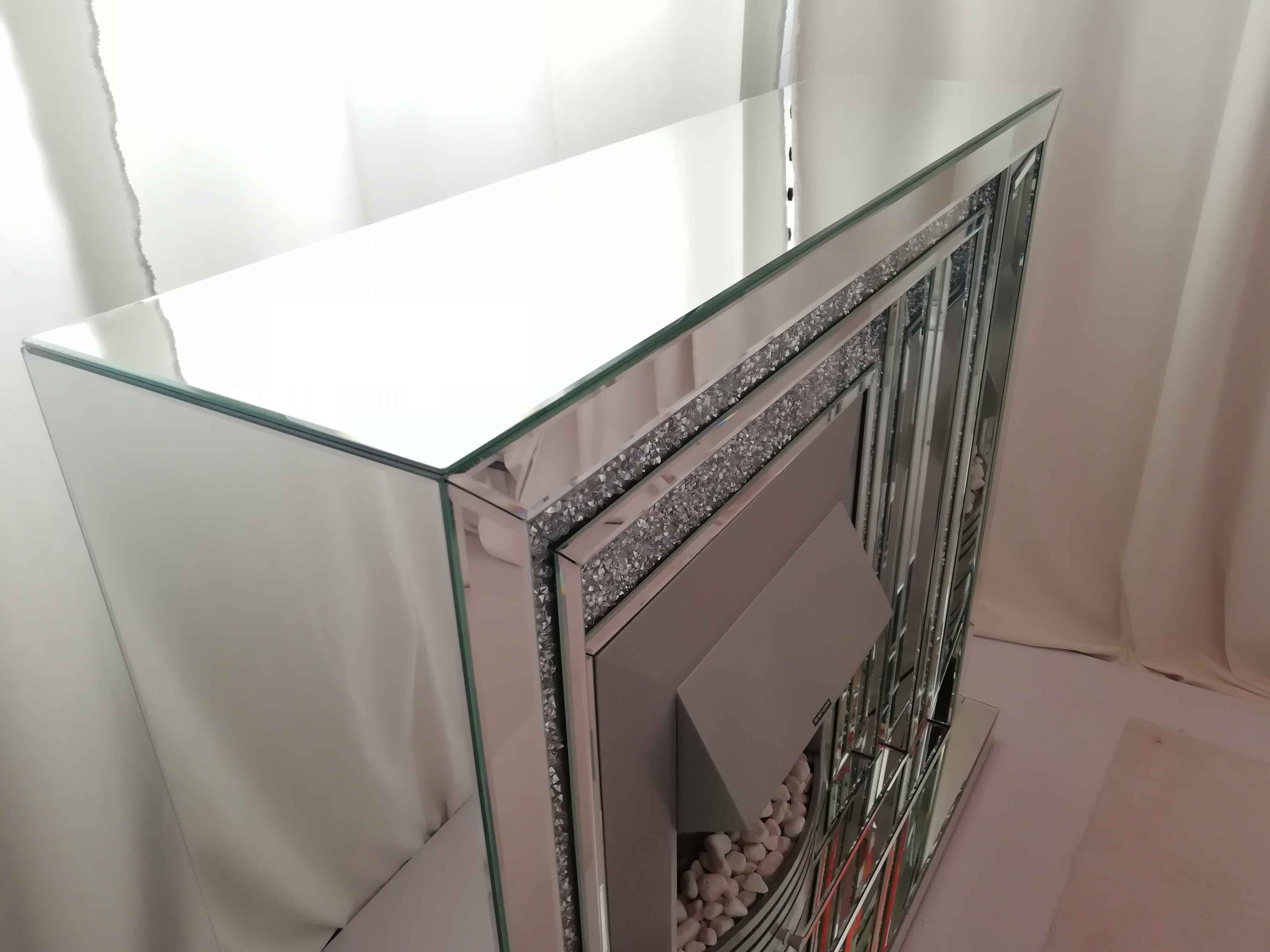 ديكور المنزل الحديث غرفة المعيشة مرآة الموقد البريق الماس سحق الأثاث معكوسة موقد كهربائي WXWF-044