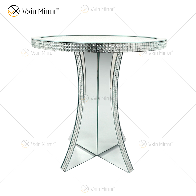 الفاخرة المدخل سحق الماس الكريستال خزانة مرآة مستديرة الفضة معكوسة أرائك طاولة بجانب السرير طاولة القهوة الأثاث WXF-145