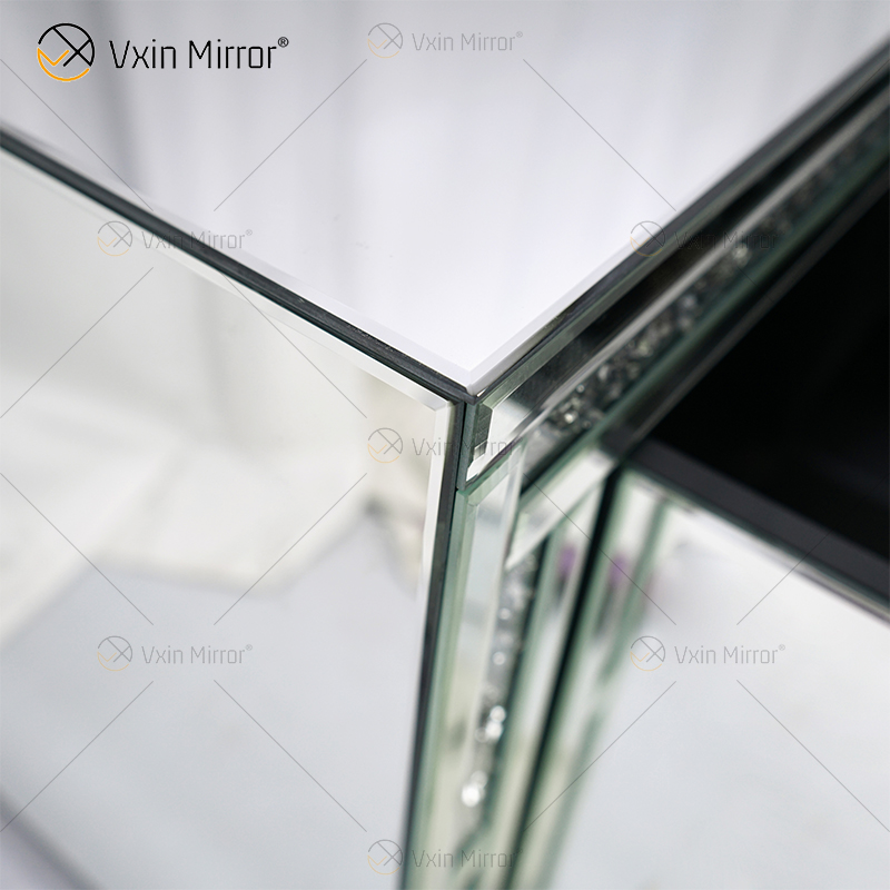 Vxin Mirror Furniture سحق الماس الفضي تلفزيون خزانة حامل تلفزيون بمرآة مع درجين