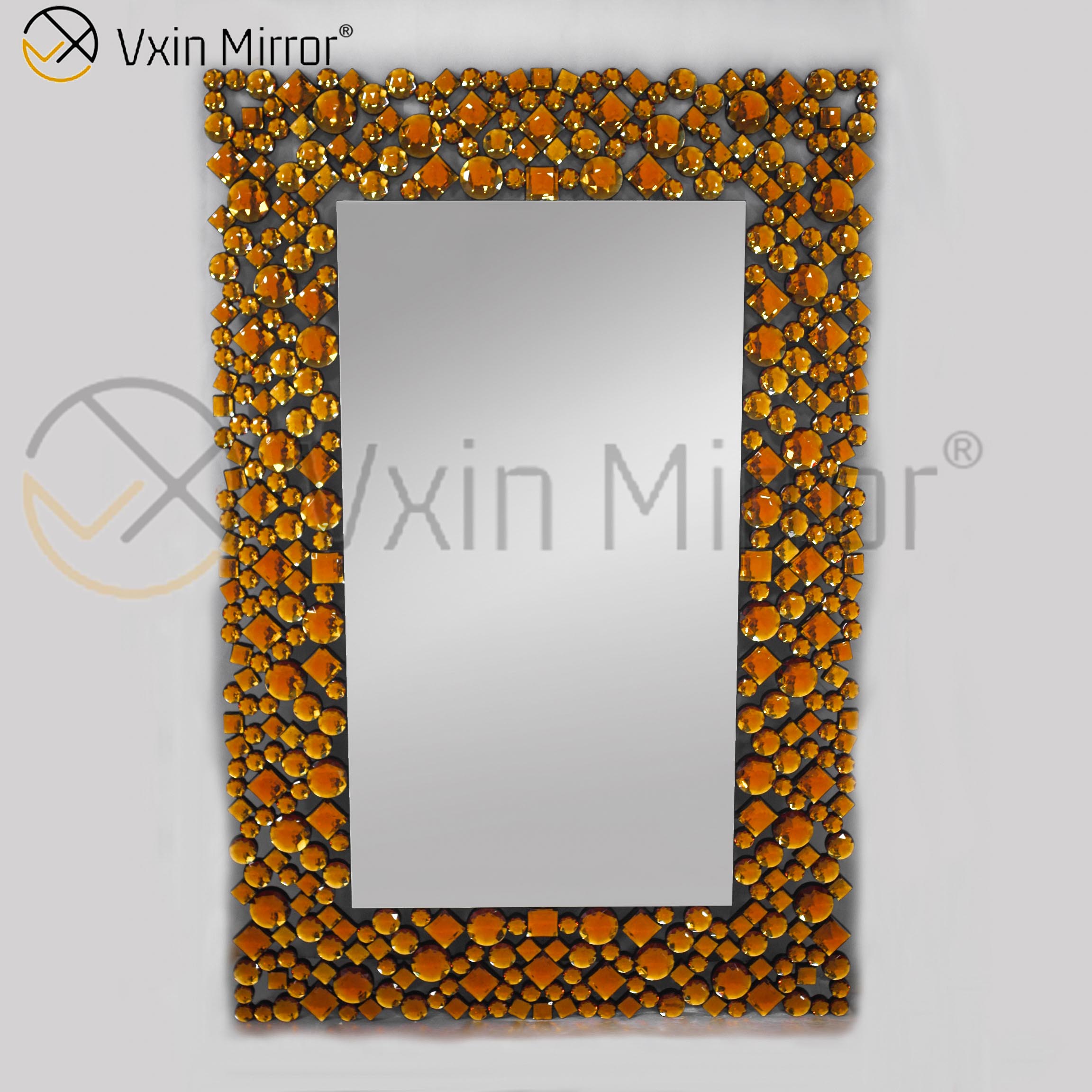 أعلى جودة الفضة البني 2 لون جدار ديكور WXM-1051 مرآة حائط كريستال فضية كبيرة