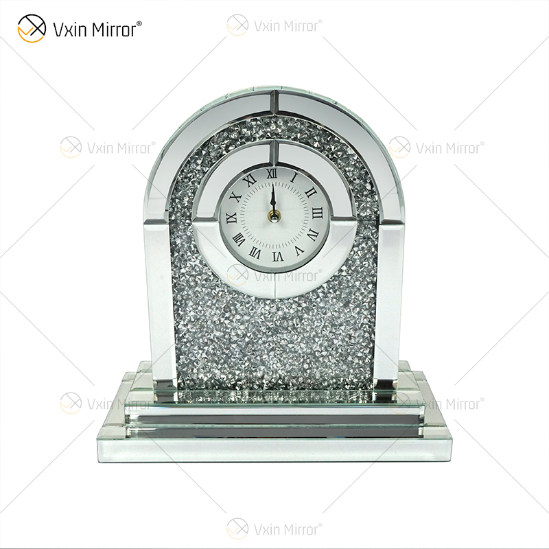 مصنع تصميم جديد WXMC-056 سحق مرآة الفضة الماس مستطيل ساعة الطاولة