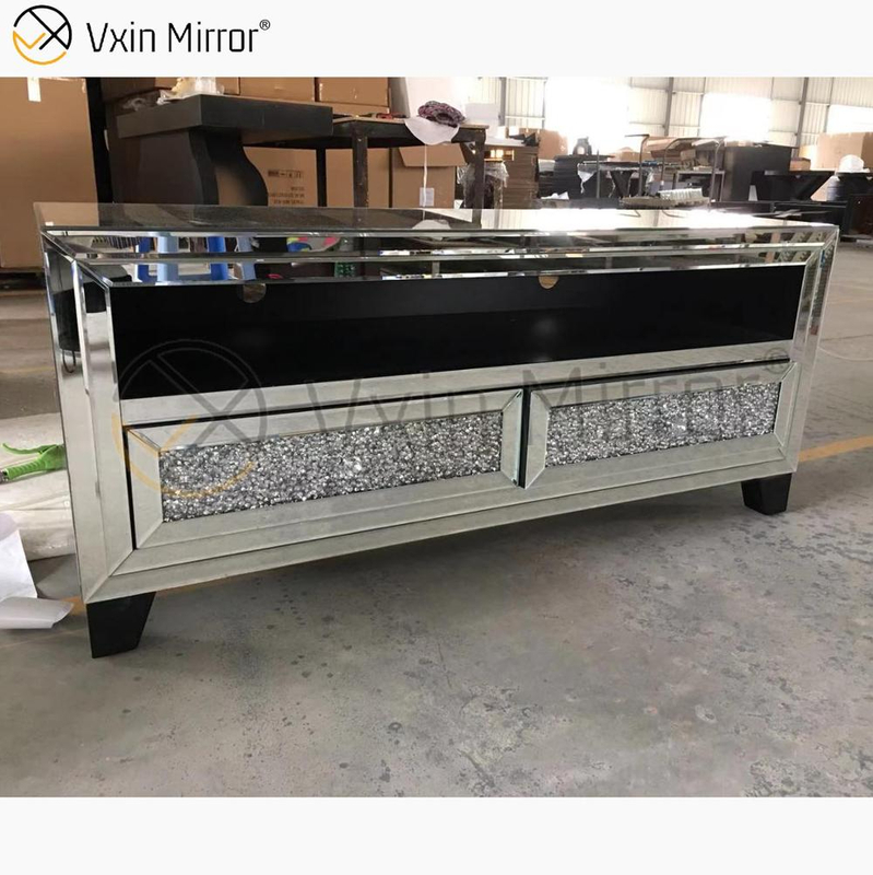 Vxin Mirror Furniture حديث مكسر من الماس والفضة بمرآة Fireplce TV مع بابين
