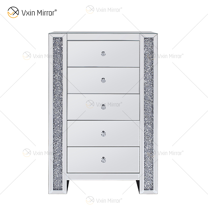أوروبا الحديثة WXF-719 خمسة أدراج عربة أطفال فضية مكسورة إطار ماسي bedsideTable معكوسة طاولة بجانب السرير