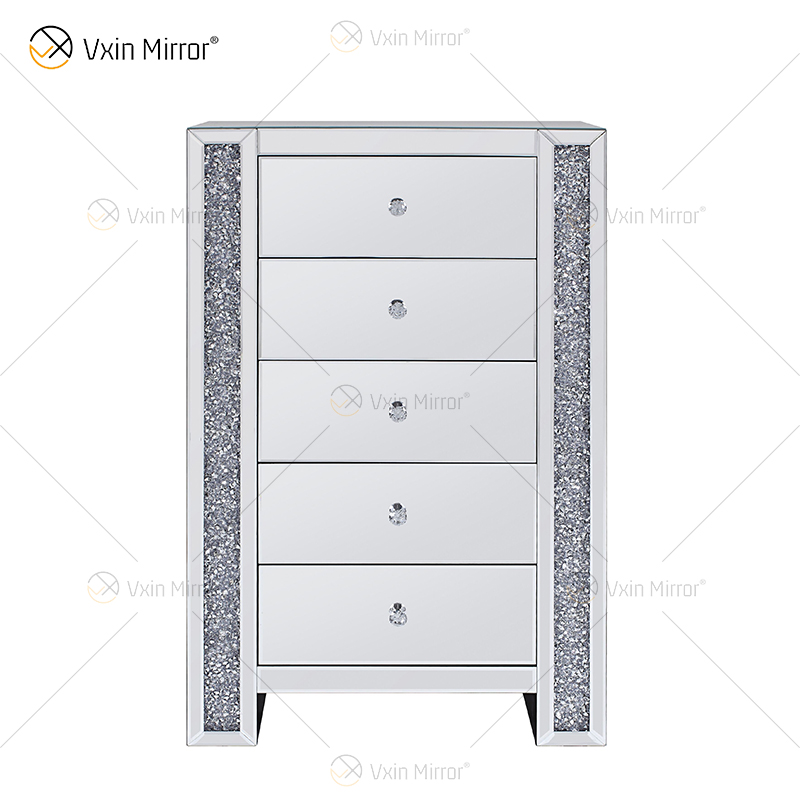 أوروبا الحديثة WXF-719 خمسة أدراج عربة أطفال فضية مكسورة إطار ماسي bedsideTable معكوسة طاولة بجانب السرير
