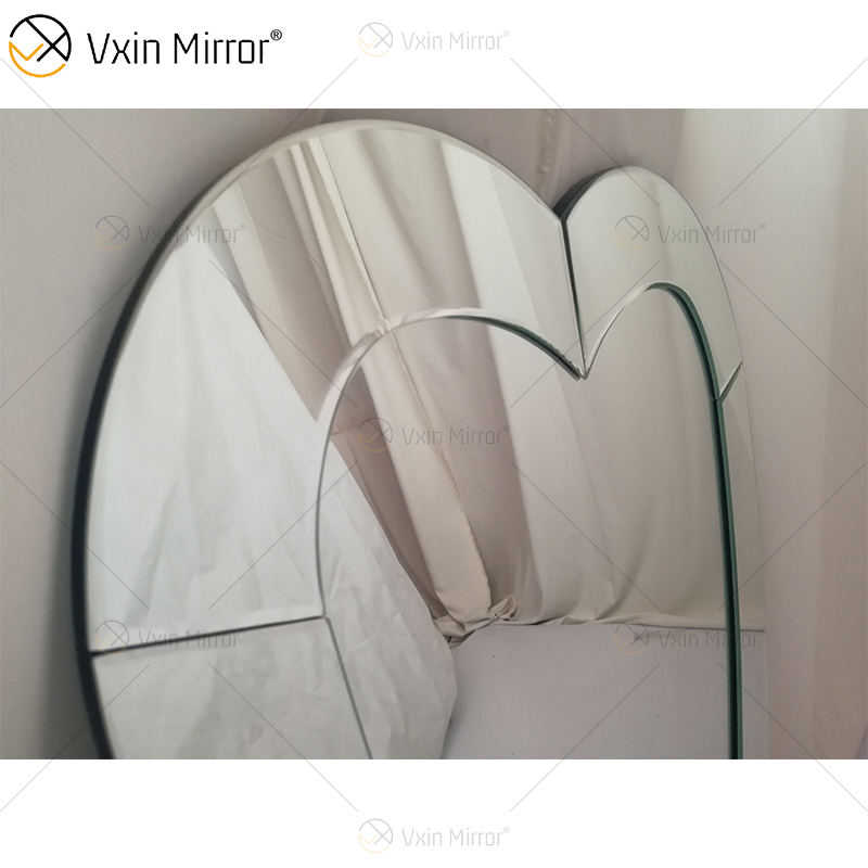 ثلاثية الأبعاد على شكل قلب مرايا معلقة على الحائط بدون إطار حديث مشطوف حافة تصميم الحمام مرآة غرفة نوم الغرور مرآة للمكياج WXM-2090