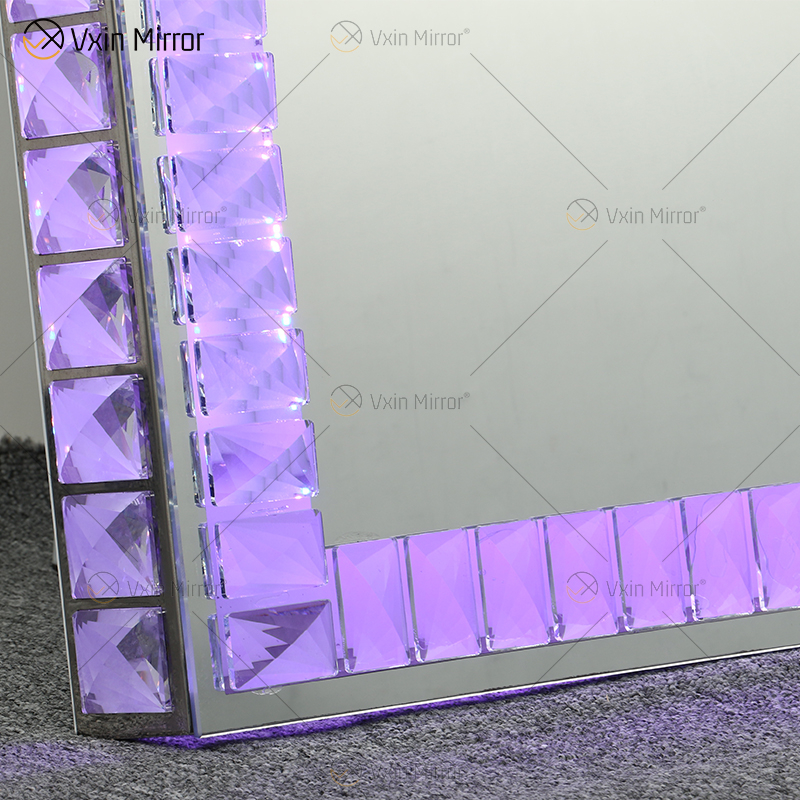 فسيفساء LED مائل مستطيل مرآة أرضية كريستال محيط كامل مرآة خلع الملابس مرآة لغرفة النوم غرفة المعيشة