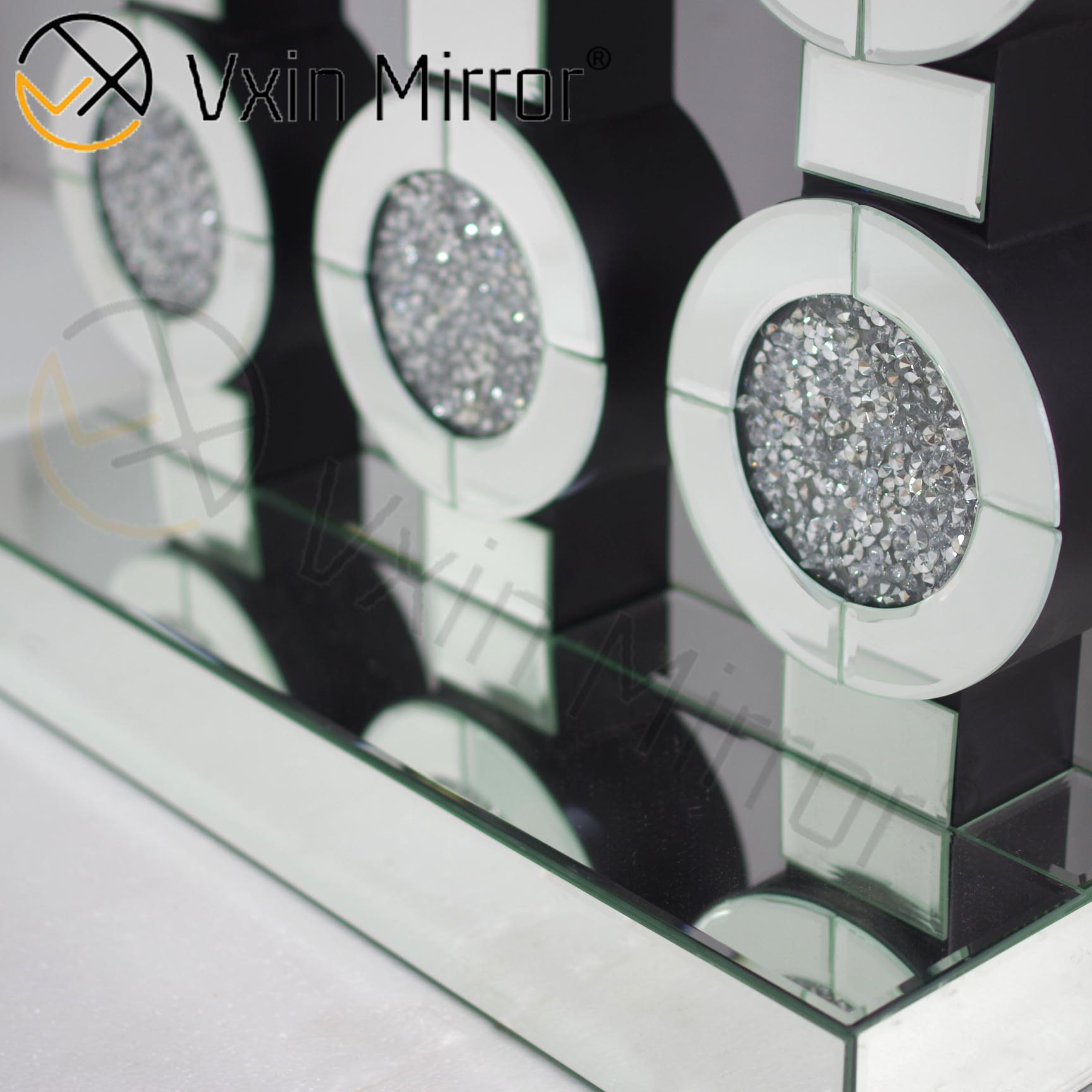 مرآة Vxin WXF-008 مورد جيد مصنع طاولة وحدة تحكم حديثة فاخرة من الزجاج المنحني من الخشب المنحوت على شكل عظم
