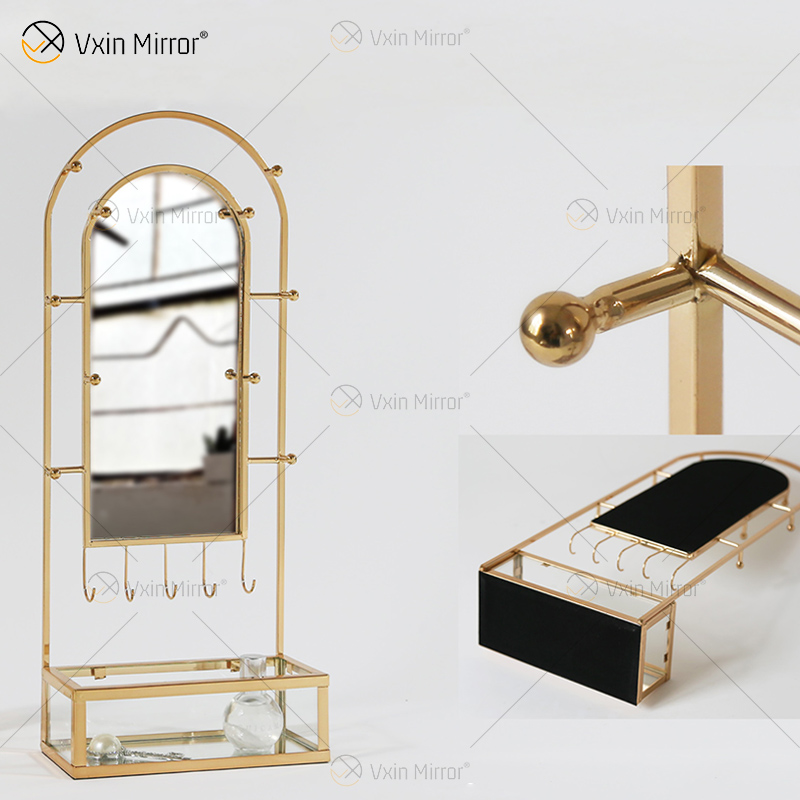 Vxin Factory Supply Silver Wall Decor Silver Metal Rack تخزين الرف مرآة مستطيل رف جدار