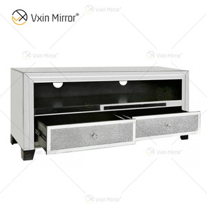 خزانة تلفاز فضية من Vxin Mirror Furniture مع درجين من الماس المكسر