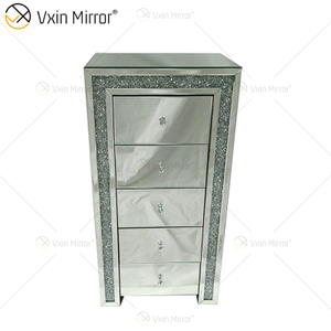 Vxin WXF-265 عدة درج طويل للأولاد مرآة فضية كريستالية منضدة منضدة بجانب السرير لون مخصص معكوسة طاولة بجانب السرير
