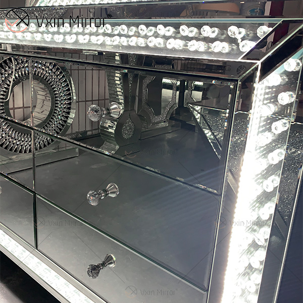 WXM-1176 & WXF-2139 LED أثاث مجموعة مثمنة الخرز موضة بسيطة مرآة لوضع مساحيق التجميل خزانة 6 أدراج