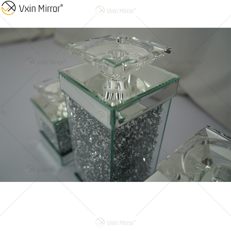 Vxin Mirror WXCH-078 حامل شموع فضي عائم بلورات عاكسة