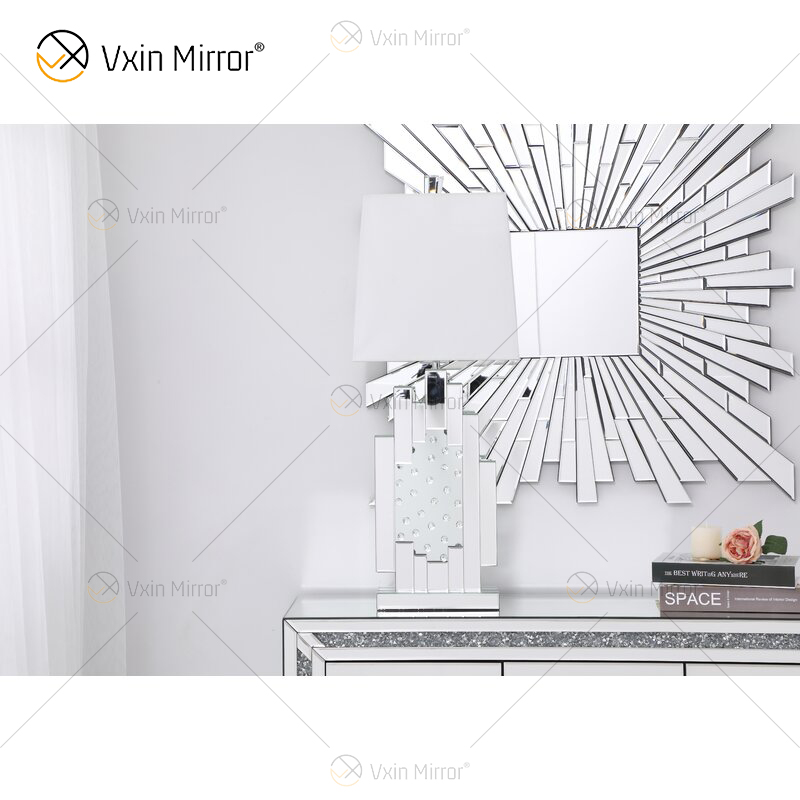 مصنع توريد WXTL-144 الحديثة الفضة الكريستال الجدول مصباح المرآة مع عاكس الضوء لغرفة النوم