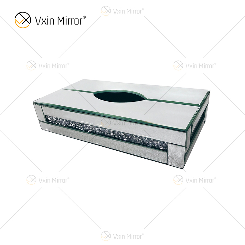 مرآة Vxin WXB-001 صندوق مناديل مرآة زجاجية فاخرة بنية اللون مكسو بالماس