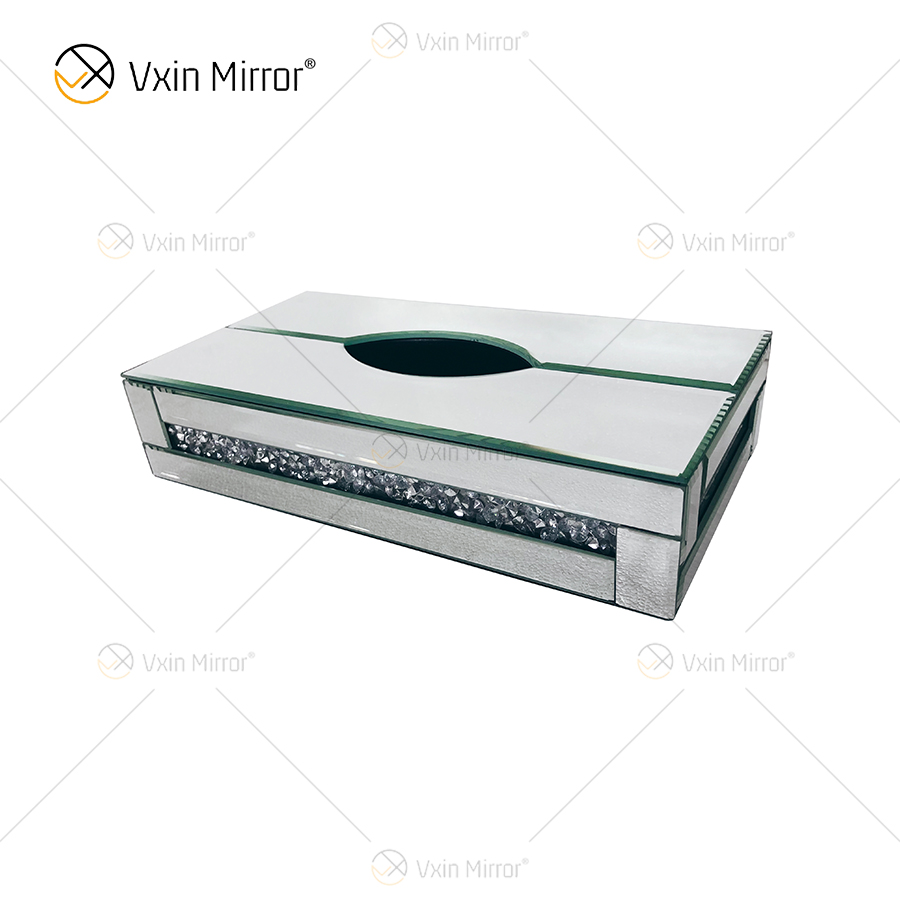 مرآة Vxin WXB-001 صندوق مناديل مرآة زجاجية فاخرة بنية اللون مكسو بالماس