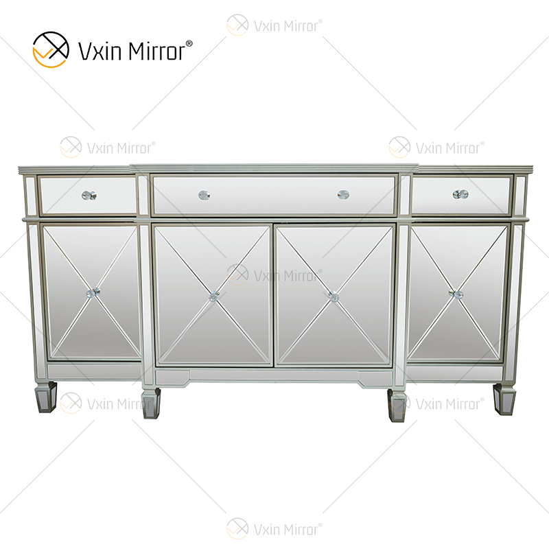 الفاخرة WXF-027 الشمبانيا الفضية ديكور المنزل خزانة خزانة مع أدراج المعطي