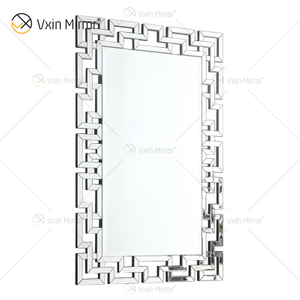 مصنع توريد 3d الجدار مرآة ملصق تصميم WXM-1516 الفضة يتوهم الجدار مرآة خشبية