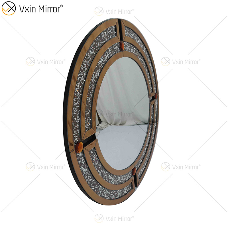 الجملة WXM-1130 جولة الماس مرآة الحائط البني الفاخرة نمط مرآة الحائط