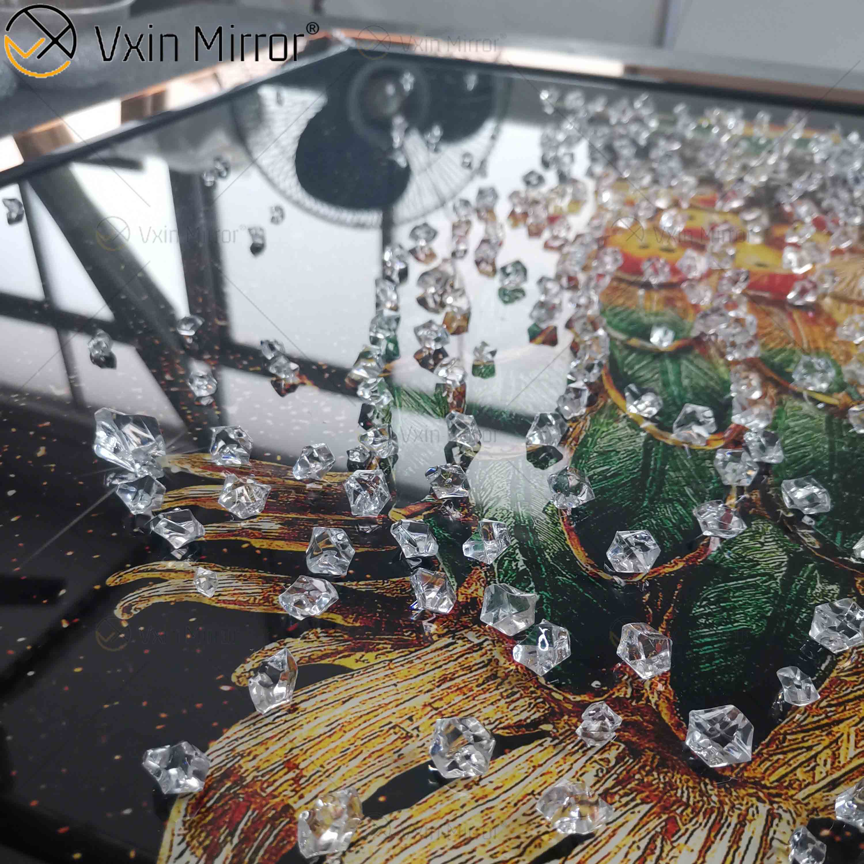 Omal Art Vxin WXMA-55 ديكور المنزل MDF إطار معكوسة جدار الفن الكريستال الخزف اللوحة مرآة جدار الفن