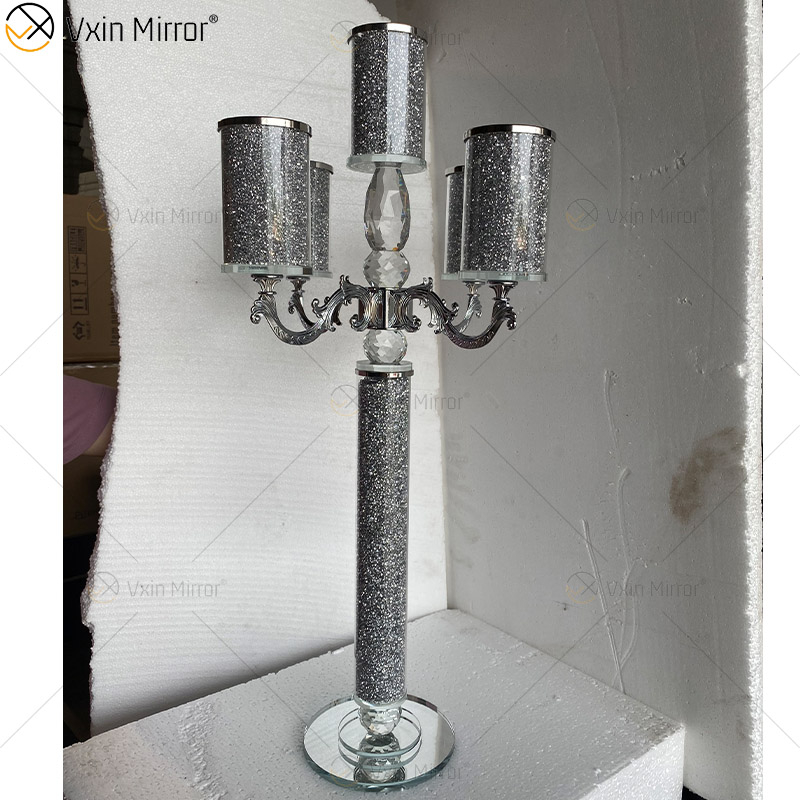 اسم قابل للتخصيص حديث أنيق VX-09 فضي كريستال 75 حامل شموع Mirrorr لحفل الزفاف المنزلي