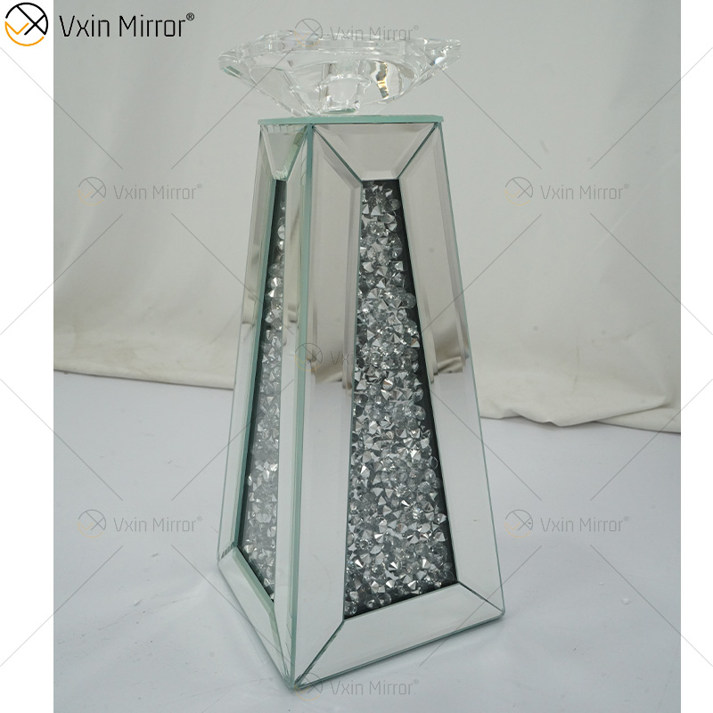 اسم قابل للتخصيص حديث أنيق WXCH-075 حامل شموع من الكريستال الفضي Mirrorr لحفل الزفاف المنزلي