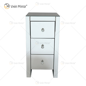 Factory Modern WXF-032 ثلاثة أدراج فضية زجاجية عاكسة منضدة بجانب السرير