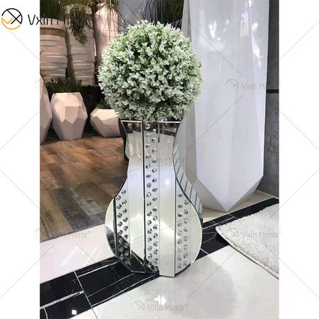 WXMV Home Hotel Decor مزهرية مرآة كبيرة من الماس المطحون بالفضة