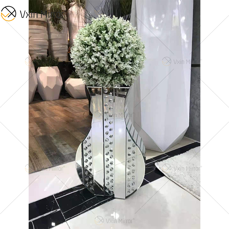 WXMV Home Hotel Decor مزهرية مرآة كبيرة من الماس المطحون بالفضة