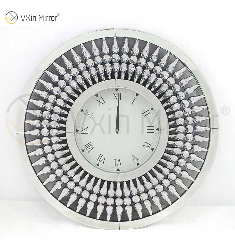 حار بيع الفضة WXC-071 كريستال الذهبي براون مرآة ساعة الحائط الحديثة