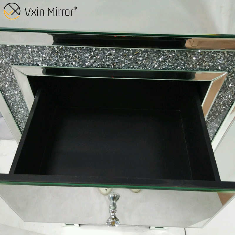 Vxin WXF-265 عدة درج طويل للأولاد مرآة فضية كريستالية منضدة منضدة بجانب السرير لون مخصص معكوسة طاولة بجانب السرير