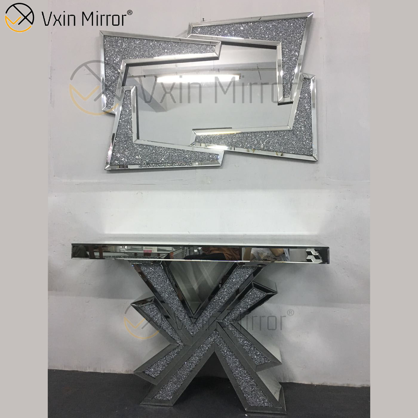 مورد جيد Vxin Home Decor V Silver Furniture Modern Crush Diamond Console Table مع مرآة حديثة