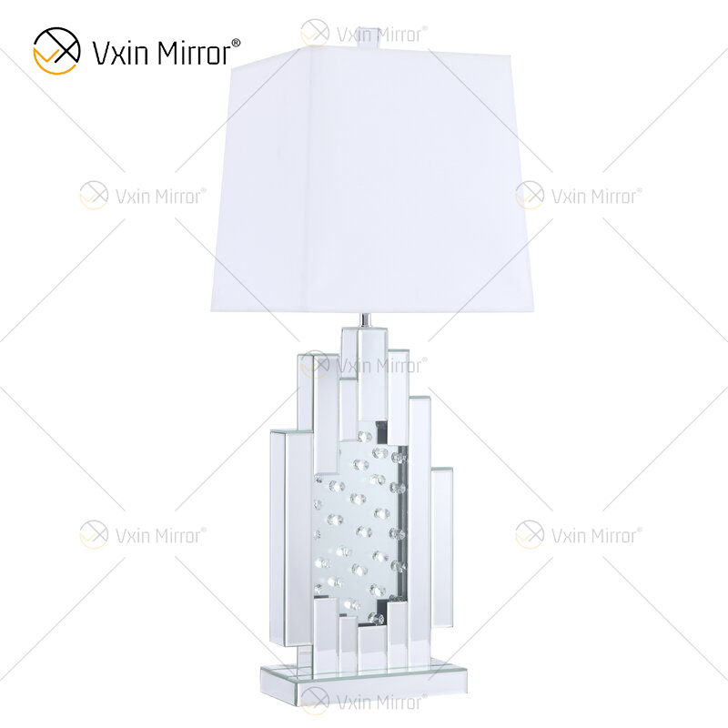 مصنع توريد WXTL-144 الحديثة الفضة الكريستال الجدول مصباح المرآة مع عاكس الضوء لغرفة النوم